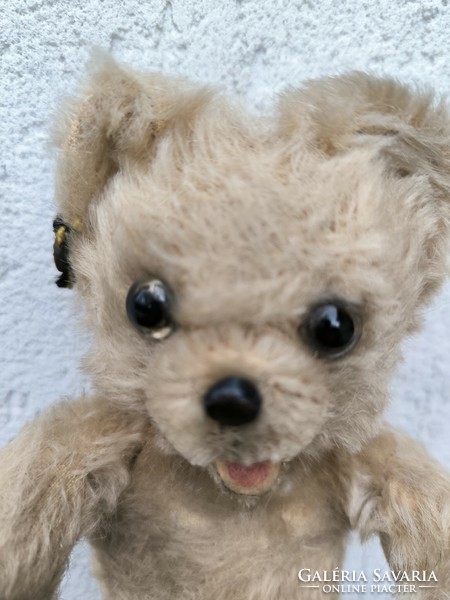 Antik retro maci Mackó fülén jelzett Fogel Wien, Szalma teddy Bear