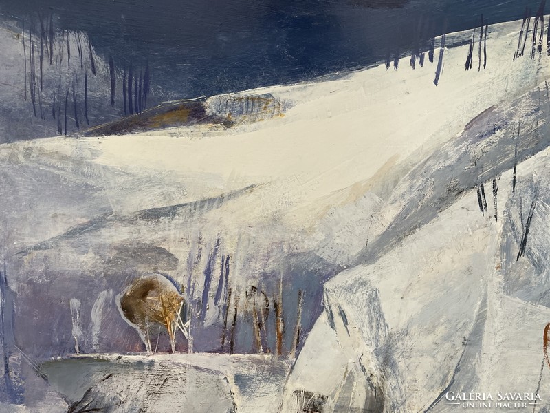 Papp Zoltán téli táj tájkép erdőbelső szarvas festmény vadászjelenet modern