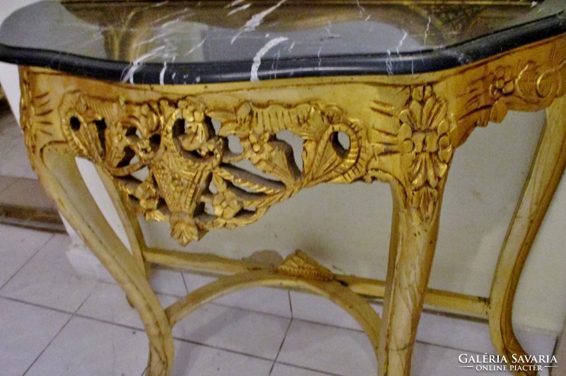 Beautiful antique baroque black marble top console table with mirror