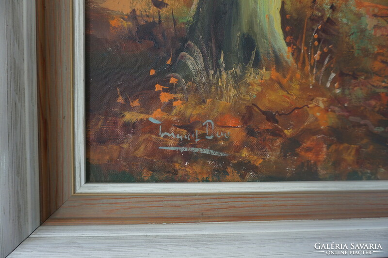 Path in the autumn forest painting (signature not identifiable, original title unknown)
