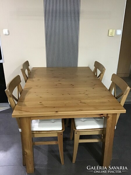 Ikeas stornäs extendable table with antique effect for sale, 4 pcs. Ingolf with cushioned chair, in one