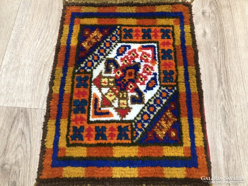 Small hand-knotted wool Persian rug / tapestry, 32 x 67 cm