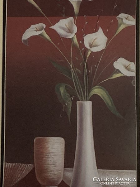 Retro standing wall picture calla flower still life nature vase wall decor 36 x 27 cm