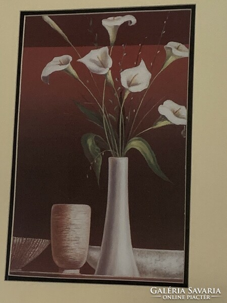 Retro standing wall picture calla flower still life nature vase wall decor 36 x 27 cm