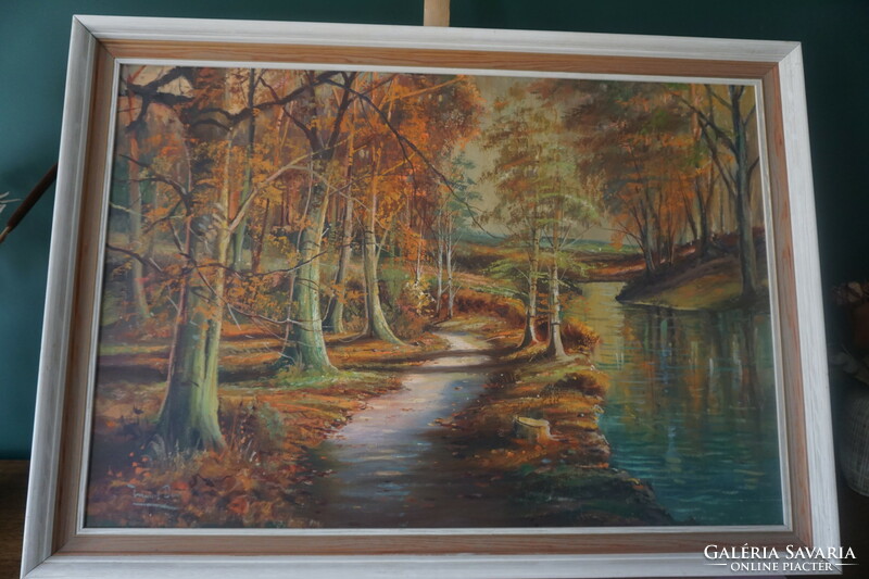 Ösvény az őszi erdőben festmény (aláírás nem azonosítható, eredeti cím ismeretlen)