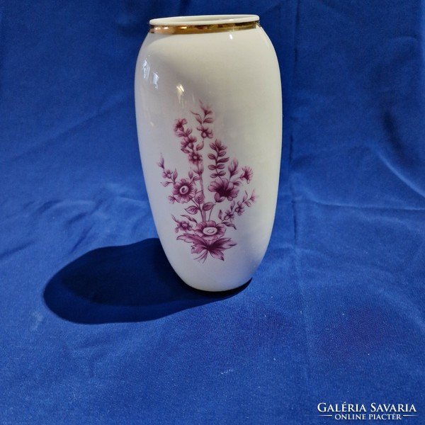 Hollóházi pink flower patterned porcelain vase Sajószentpéter glass factory commemorative 100 year round
