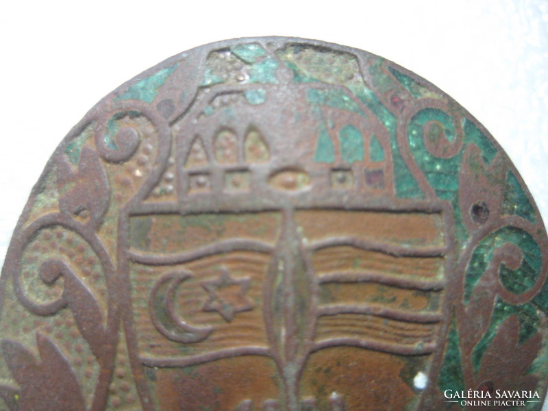Red copper badge, shield with moon and star of David, Hungarian master mark