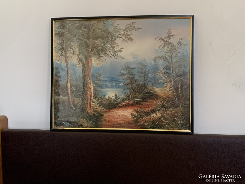 Retro landscape wall picture forest and mountain lake wall decor 35 x 28 cm