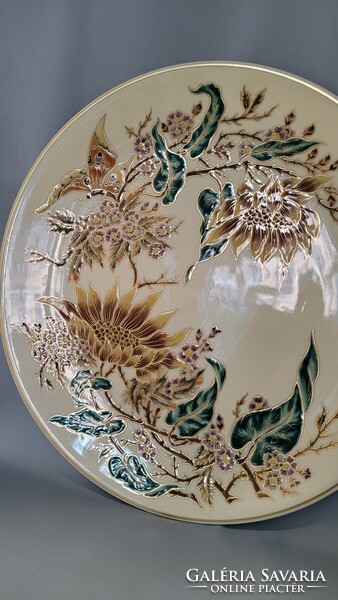 Zsolnay hand-painted butterfly porcelain wall bowl 40.5 cm