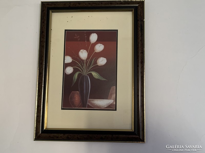 Retro álló falikép fehér tulipán virág csendélet természet fekete váza fali dekor 36 x 27 cm