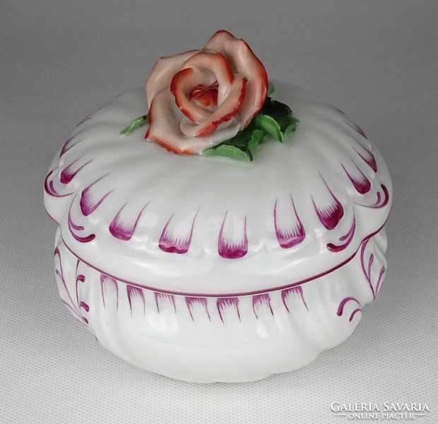 1Q335 old large Baroque Herend porcelain bonbonier with rose decoration 1943
