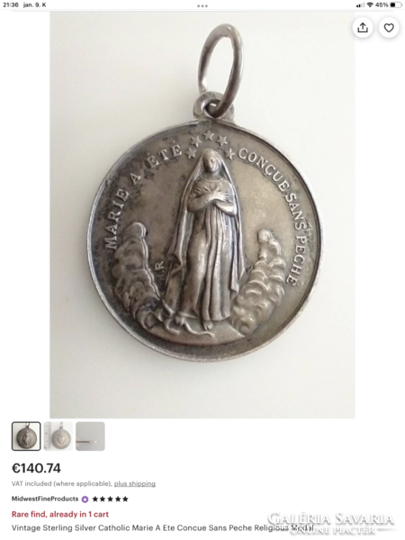Ritkaság!!!Vallási Szent Szűz ezüst medál jelzett 1898-1900 körüli