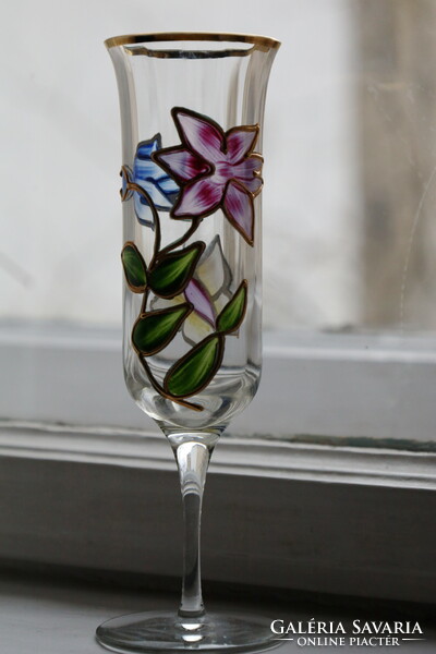 Hand painted glass glass, champagne glass