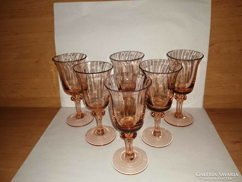 Set of coral-colored glass stemmed glasses, 6 pieces in one - core. 12.5 cm (7/k)