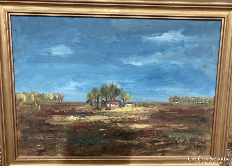 Eva Hajós (1935-): farms in Kecskemét /oil-wood/