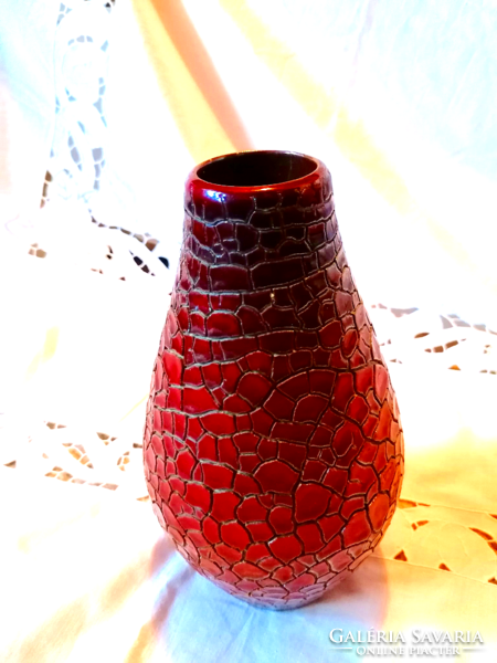 A rare Zsolnay cracked oxblood glaze, crackle bay vase
