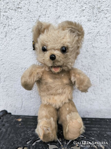 Antik maci Mackó fülén jelzett Fogel Wien, Szalma teddy Bear