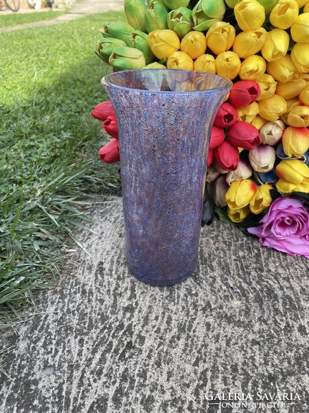 Retro színàtmenetes  váza repesztett Gyönyörű  Fátyolüveg fátyol karcagi berekfürdői üveg