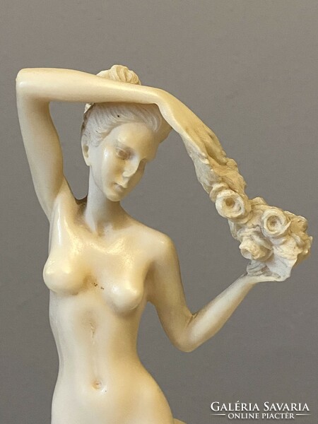 Dancing nude female nude cast bone colored plastic statue 29 cm