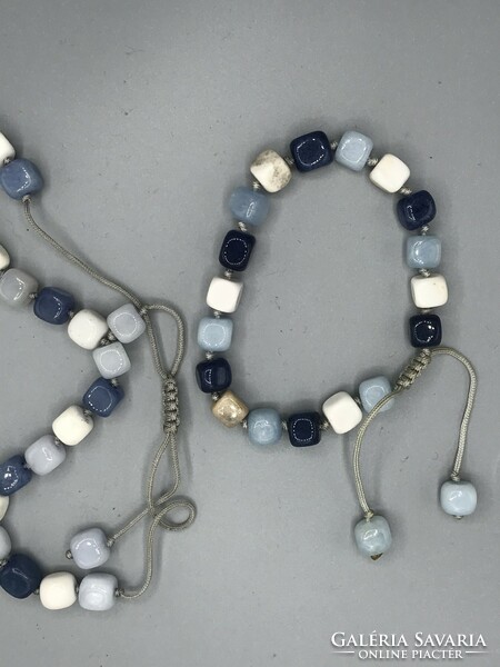 Pastel-colored quartzite mineral square-cut stone necklace and bracelet on a sliding clasp cord
