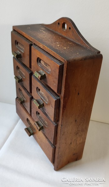 Spice cabinet with patinated drawer, can be mounted on the wall