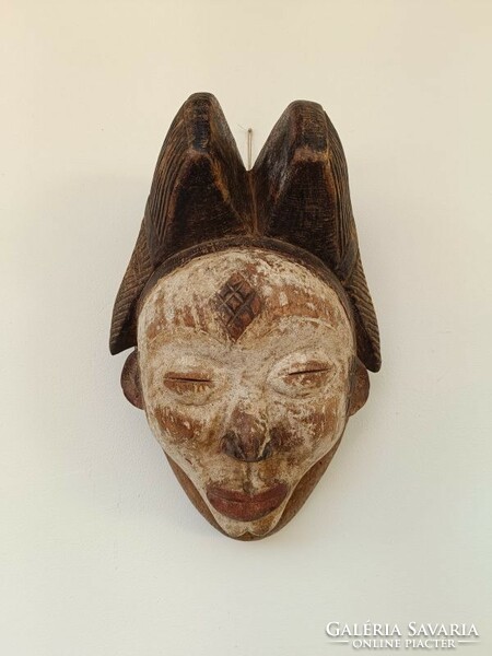 Antique African patinated wooden mask Punu ethnic group grain African mask 984 drum 55 7786