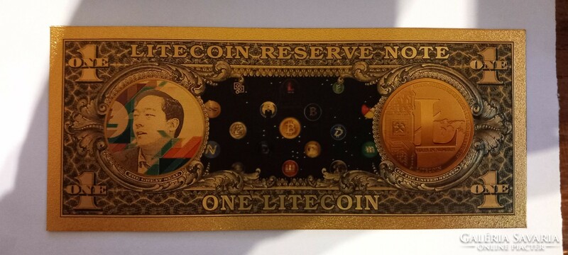 1 LITECOIN - színes. aranyozott, plasztik fantázia bankjegy