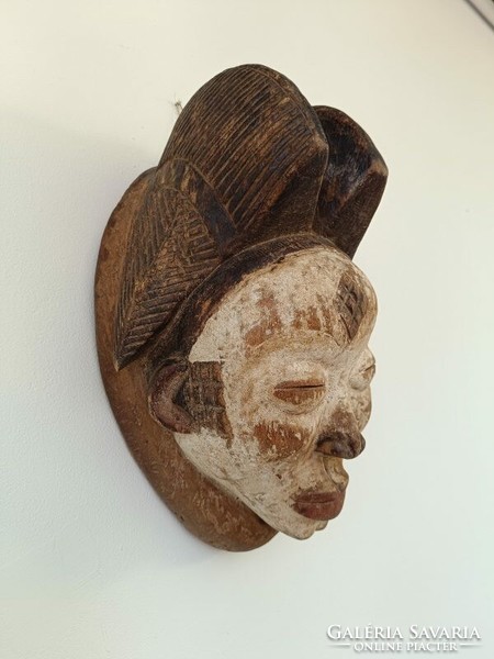 Antique African patinated wooden mask Punu ethnic group grain African mask 984 drum 55 7786