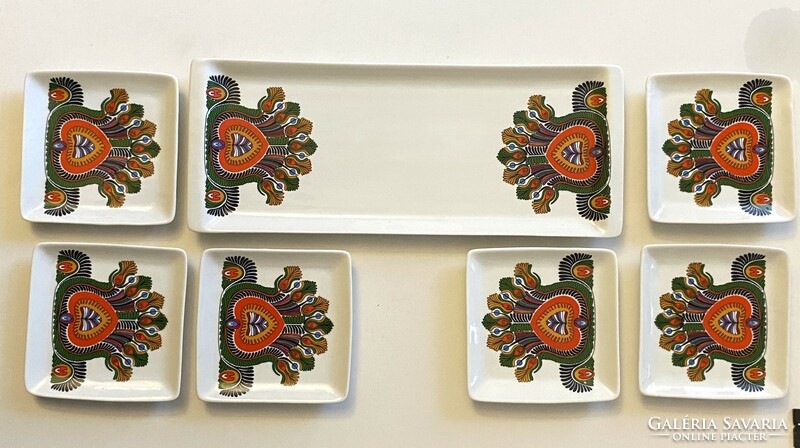 Retro raven house cake set 7-headed dragon flower pattern 6 plates and serving tray