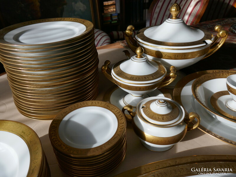 Antique bavarian Hutschenreuther gold-colored rimmed porcelain tableware