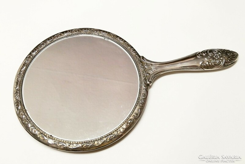 Baroque-style bathroom mirror with silver-plated handle