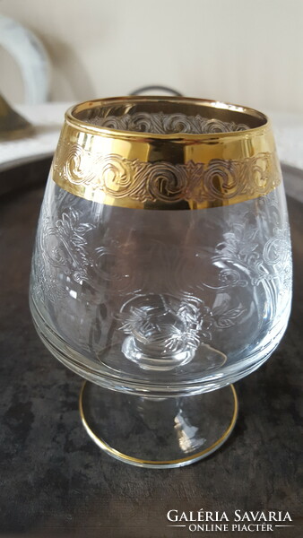Csodaszép Murano Medici,arany szegélyes konyakos pohár 4 db.