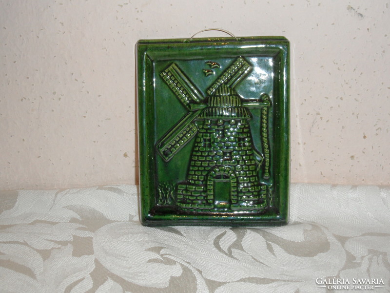 Karcagi marked green ceramic tile picture, wall picture