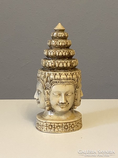 BUDDHA ÖNTÖTT CSONT SZÍNŰ MŰANYAG KELETI SZOBOR 17.5 CM