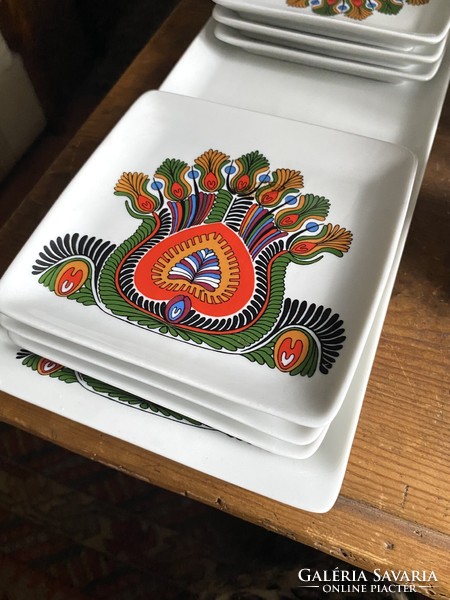 Retro raven house cake set 7-headed dragon flower pattern 6 plates and serving tray