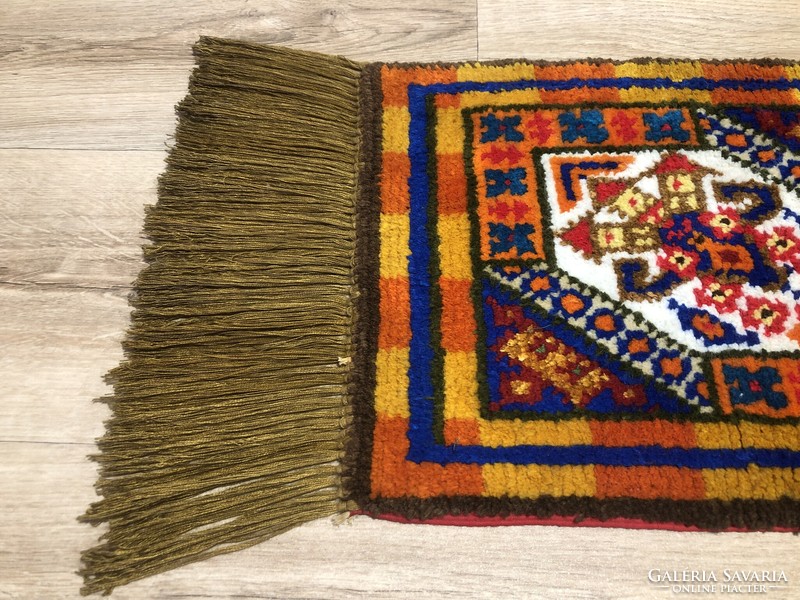 Kicsi kézi csomózású gyapjú PERZSA szőnyeg / faliszőnyeg, 32 x 67 cm