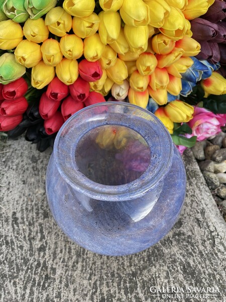Retro színàtmenetes   gömb váza repesztett Gyönyörű  Fátyolüveg fátyol karcagi berekfürdői üveg