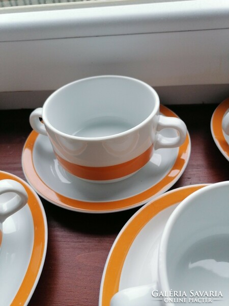Alföldi narancssárga csíkos leveses csészék alátét tányéokkal