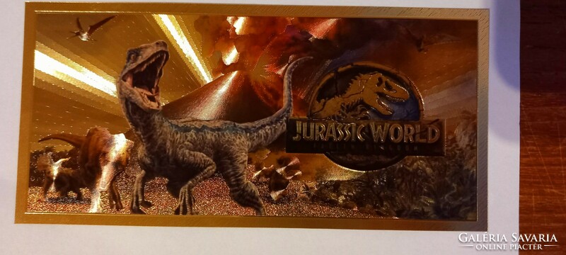 Jurassic world - chris pratt - color. Gold-plated, plastic fantasy banknote