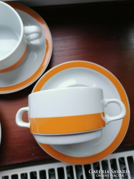 Alföldi orange striped soup cups with saucers