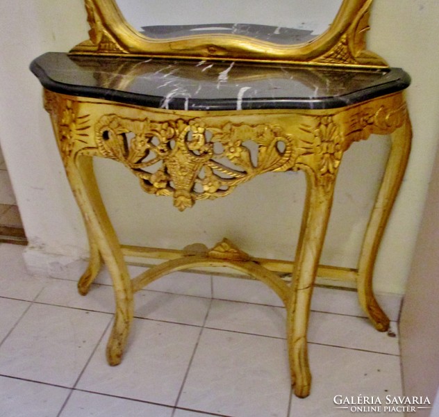 Beautiful antique baroque black marble top console table with mirror