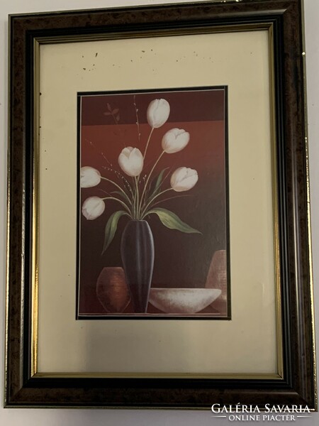 Retro standing wall picture white tulip flower still life nature black vase wall decor 36 x 27 cm