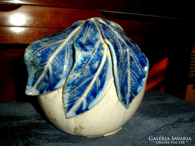 Zsuzsa Füzesi mid-century ceramic vase with leaf decoration 18 cm