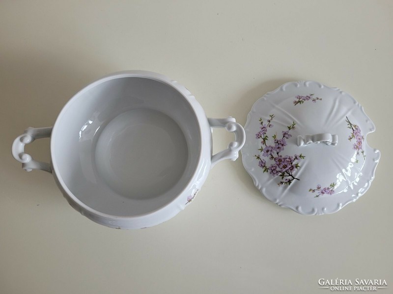 Old Zsolnay porcelain soup bowl, baroque bowl with peach blossom pattern