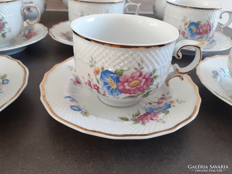 Hollóházi tea set for 6 people with morning glory pattern