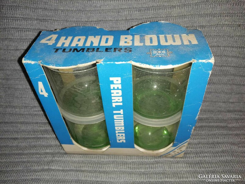 Retro green cut glass glass in original box (a3)