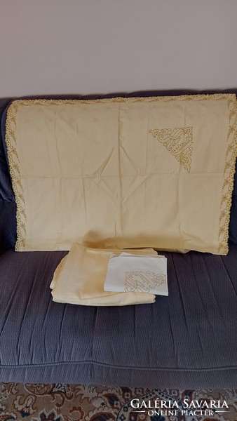 Rare Yellow Lace Embroidered Quilt Bed Cover Set Small Pillow Large Pillow Quilt