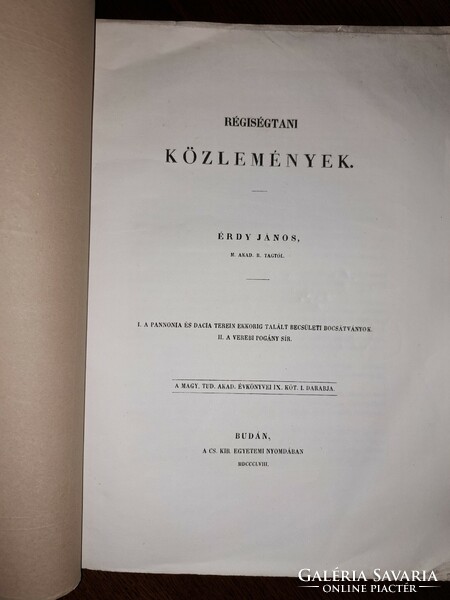 Régiségtani közlemények 1858, középkori régészet, sírok, stb....