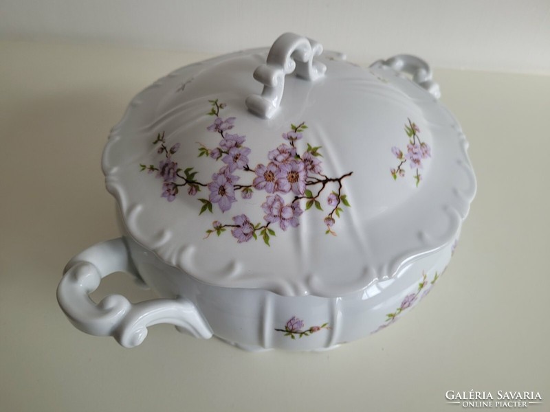 Régi Zsolnay porcelán leveses tál barackvirág mintás barokk tál