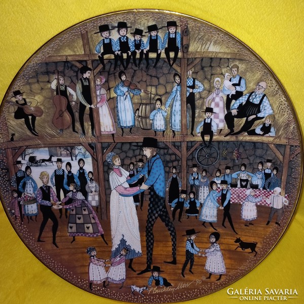 "Családi összejövetel " .Ritka és különleges, szignózott Bavaria porcelán fali tányér.